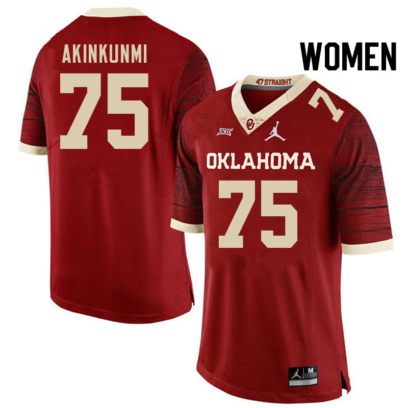 Women #75 Daniel Akinkunmi Oklahoma Sooners College Football Jerseys Stitched-Retro